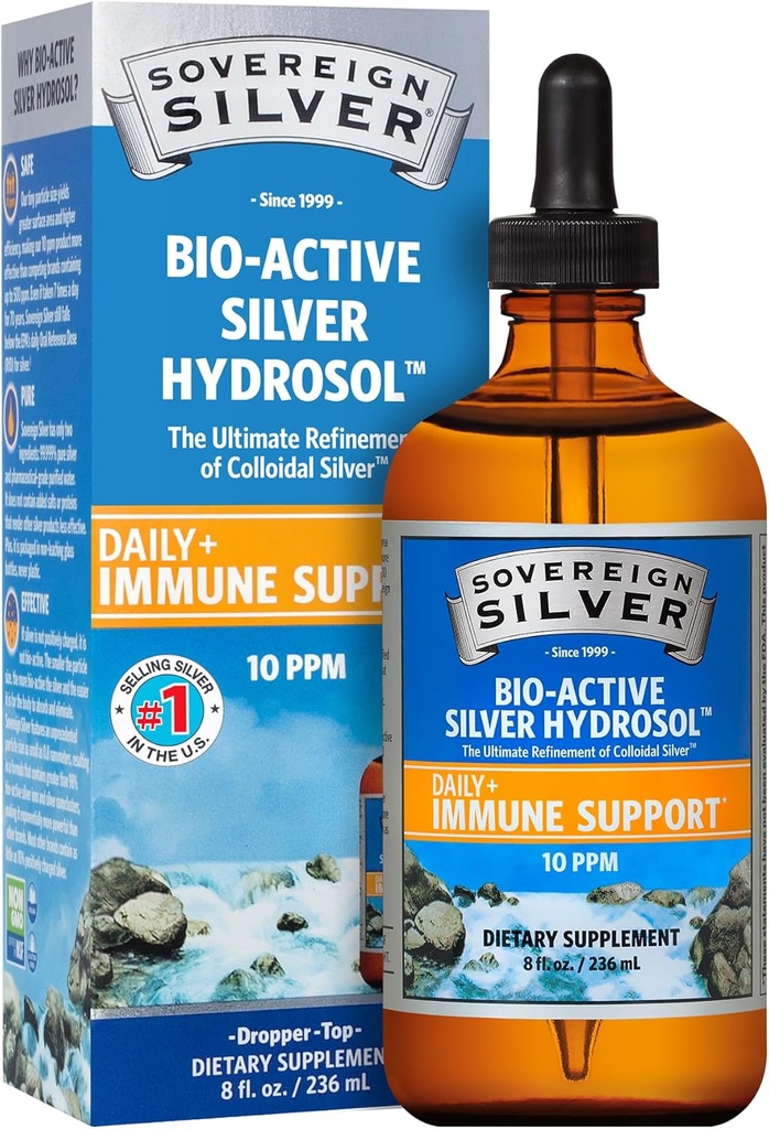 Soberana Silver Immune Support - Colloidal Silver, Bio-Active Silver Hydrosol, 10 ppm, Liquid Dropper, 8 Fl Oz, (236 mL)