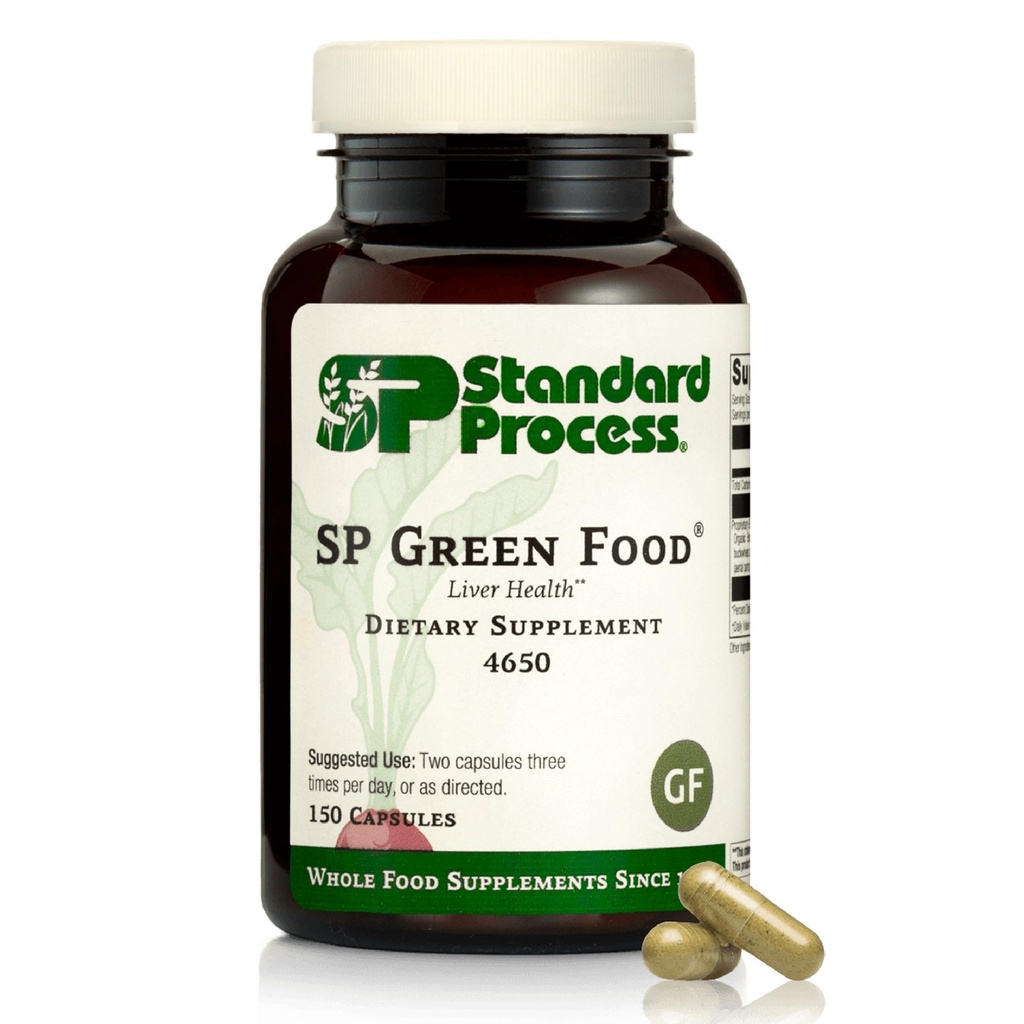 Standard Process SP Green Food - Whole Food Metabolism, Cholesterol, Toxin y Liver Support with Alfalfa, Buckwheat, Barley, Brussels Sprouts, and Kale - Vegetarian, Gluten Free - 150 Capsules