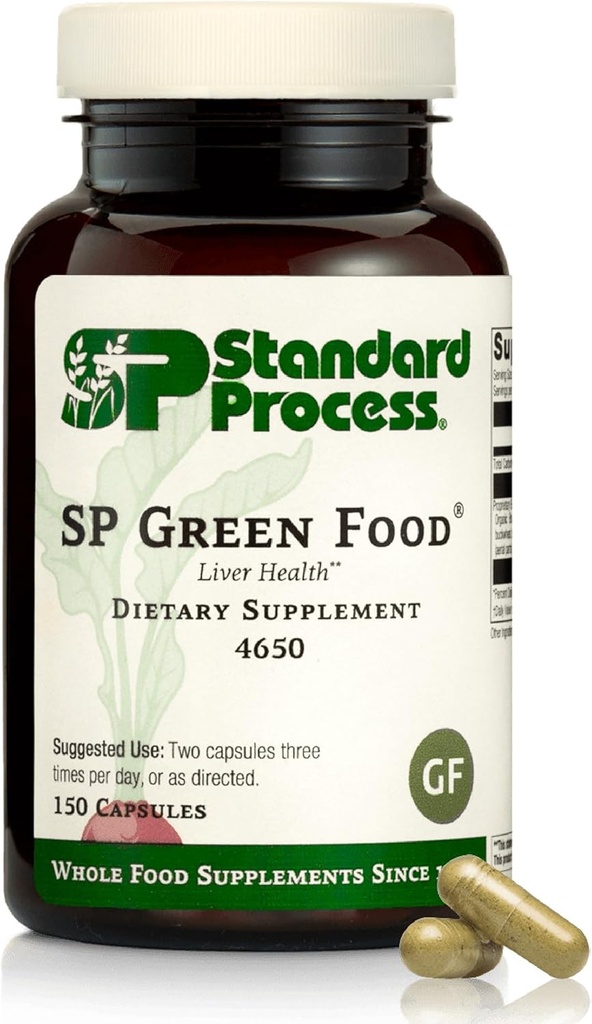 Standard Process SP Green Food - Whole Food Metabolism, Cholesterol, Toxin y Liver Support with Alfalfa, Buckwheat, Barley, Brussels Sprouts, and Kale - Vegetarian, Gluten Free - 150 Capsules
