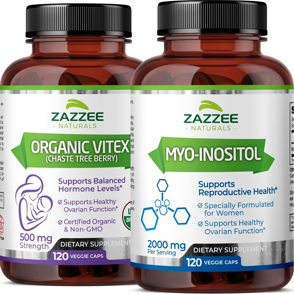 Zazzee Myo-Inositol Capsules y USDA Organic Vitex Capsules, Vegan, Non-GMO y All-Natural