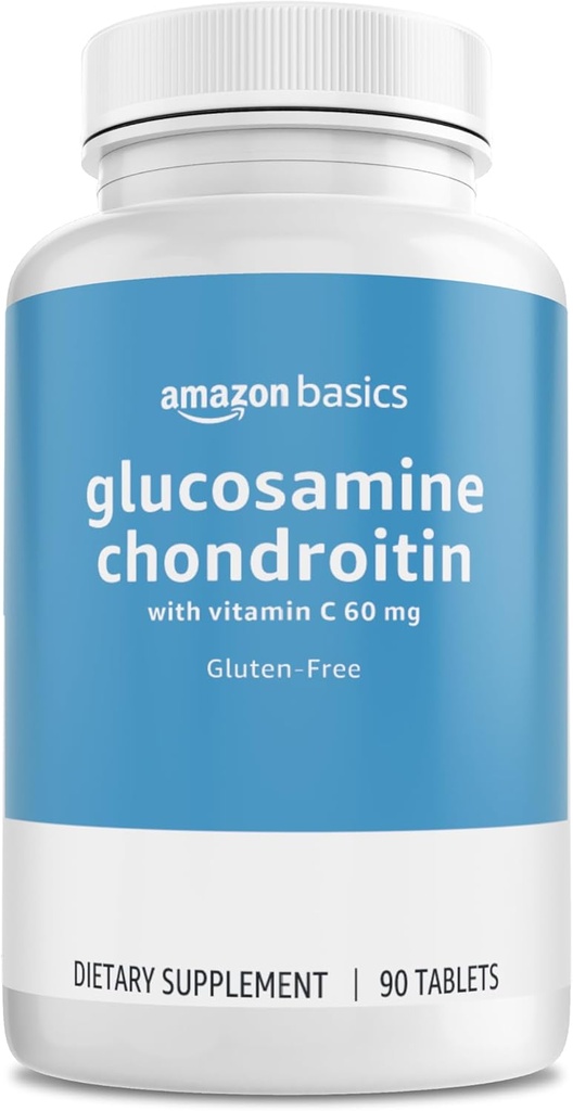 Básicos - Condroitina de Glucosamina, 1500 mg, con vitamina C 60 mg, 90 Tabletas (2 por por porción), Gluten Free