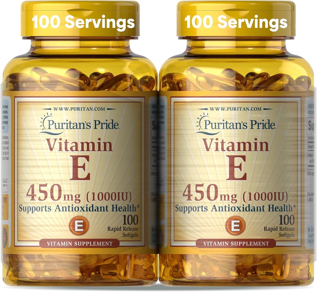 Pride de Puritan Vitamina E-450mg (10.000IU), Suplemento de Vitamina para Función del Sistema Inmunitario y Apoyo a la Salud Antioxidante, 100 Rapid Release Softgels, 2 Pack