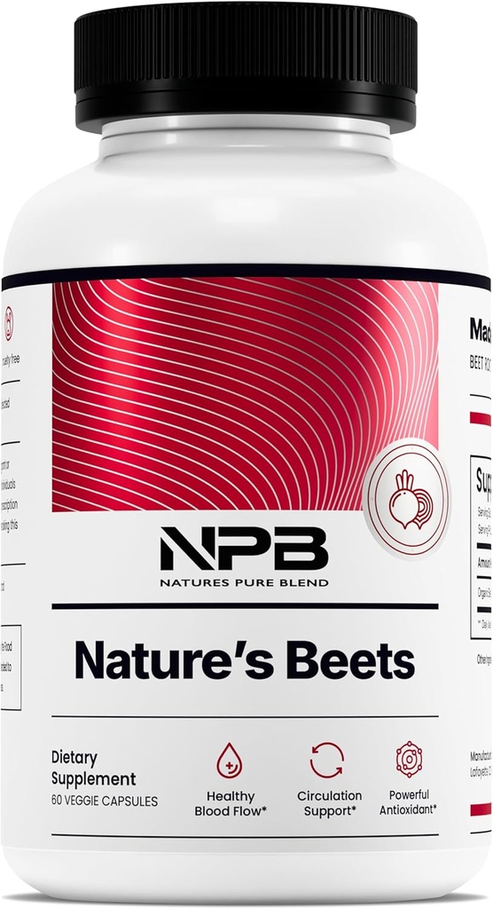 Capsulas de hoja de remolacha orgánica pura de la naturaleza – Capsulas de remolacha y remolacha Suplementos para la Circulación – L Arginina – Suplementos de óxido nítrico – 1500MG