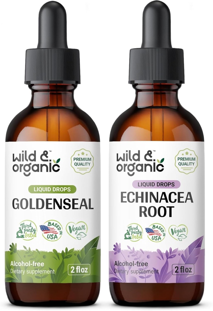 Wild & Organic Goldenseal Tincture 2 fl oz & Echinacea Tincture 2 fl oz