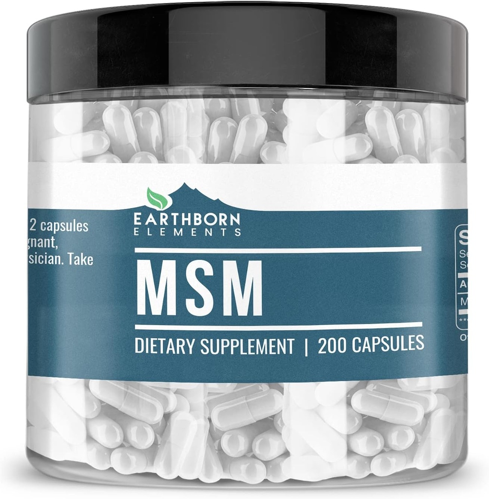Earthborn Elements Methylsulfonylmethane (MSM) 200 Capsules, Non-GMO, Easy-to-Take Caps