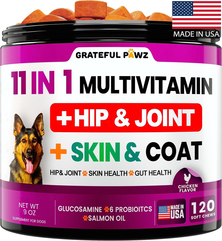 Perro multivitamínico Chewable con Glucosamina - Vitaminas y Suplementos de perros, Senior &amp; Puppy Multivitamin para perros - Pet Chondroitin Hip and Joint Support Health, Immune Booster, Skin, Heart, Probiotics