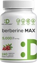SUPLEMENTO DEAL Berberine Max Suplemento con Turmeric, 5,000mg Por Serving, 240 cápsulas vegetarianas – 97% Pura Berberina HCl – 20:1 Extracto Turmérico Root – Vegetariano Amistad, No GMO