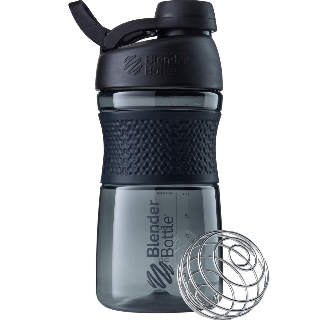 BlenderBottle SportMixer Shaker Bottle Perfect for Protein Shakes and Pre Workout, 20-Ounce, Black