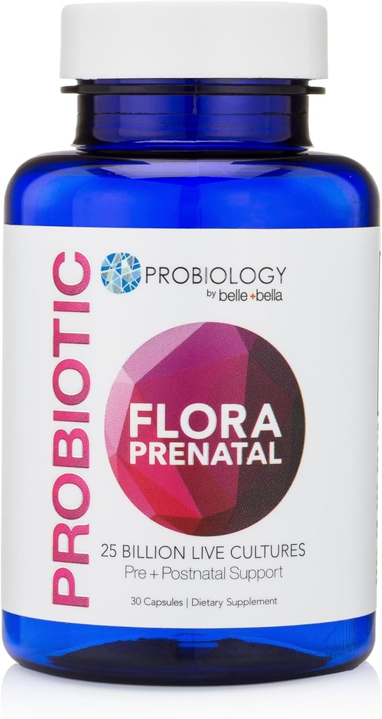 belle+bella Probiology Flora Prenatal Capsules - Dual Action Probiotic & Prebiotic Supplement with Folic Acid for Prenatal " Postnatal Women - Non-GMO, Vegan " Gluten Free - 30 Caps
