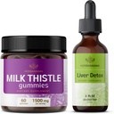 HERBAMAMA Milk Thistle and Liver Support Complex Kit - Bundle of Milk Thistle Gummies & Liver Detox Liquid Complex 4 fl oz - Vegan, Non-GMO, Alcohol-Free - 2 Pack