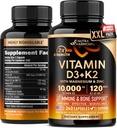 Vitamina D3 K2 - Vitamina D3 10000 iu & K2 como MK-7 120 mcg - Immune & Mood Support, para la salud de los huesos y los dientes - con magnesio, zinc &amp; vitamina C &amp; B12 - Altamente biodisponible - Fabricado en EE.UU., 240 cápsulas