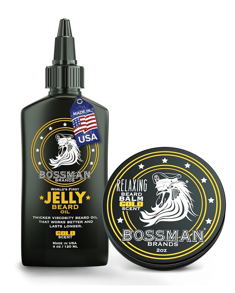 Bossman Jelly Beard Oil for Men ' Beard Balm for Men Combo - Gold Scent