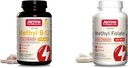 Jarrow Methyl B-12 1000mcg 100 Chewables &amp; Methyl Folate 400mcg 60 Veggie Capsules Bundle for Cellular Energy, Brain, Cardiovascular & Neurologic Health Support