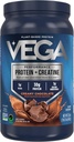 Vega Proteína + Creatina - 30g Proteína de base vegetal, Chocolate, 13 Servings, 3g Creatine, 5g BCAAs, Vegan, Keto, Gluten Gratis, Dairy Free, Low Carb, para el crecimiento muscular &amp; Repair, Drink Mix, 23.4oz