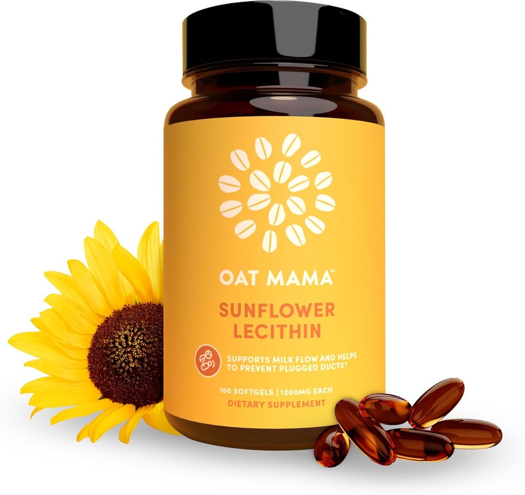 OAT MAMA Sunflower Lecithin Lactation Capsules ← Breastfeeding Essentials for Milk Flow & Clogged Duct Relief ← Postpartum Lactation Support to Increase Breastmilk Production ← 30 Count