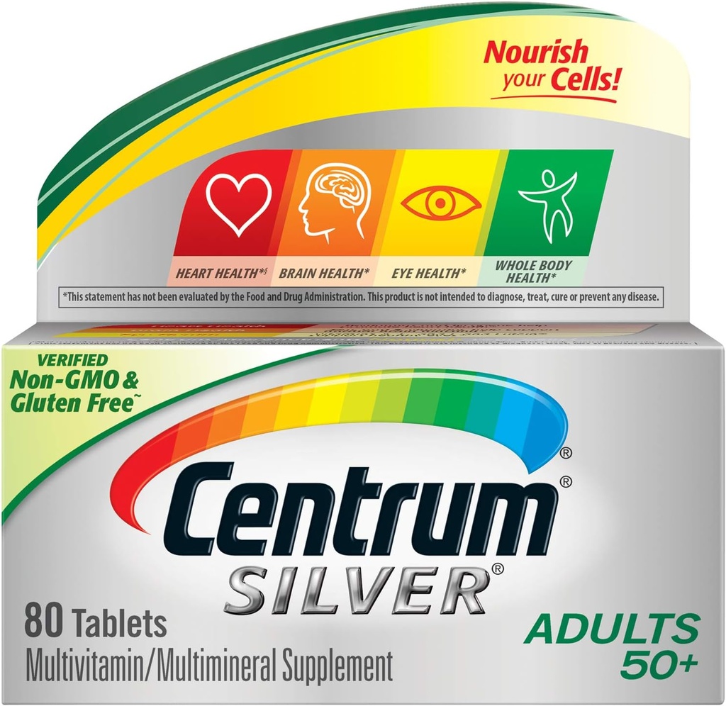 Suplemento multivitamínico de plata centrum para adultos mayores de 50, 80 tabletas (Pack of 2)
