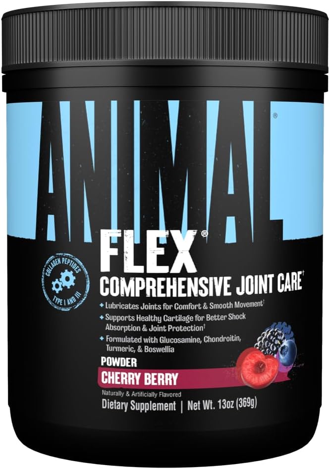 Animal Flex Powder - Suplemento de Apoyo Conjunto para Alivio de Dolor, Reparación y Restauración de Musculos con Turmérico, Glucosamina, Condroitina, MSM, Collagen y Boswellia, Gran Sabor de Cereza de Cata, 30 Scoops