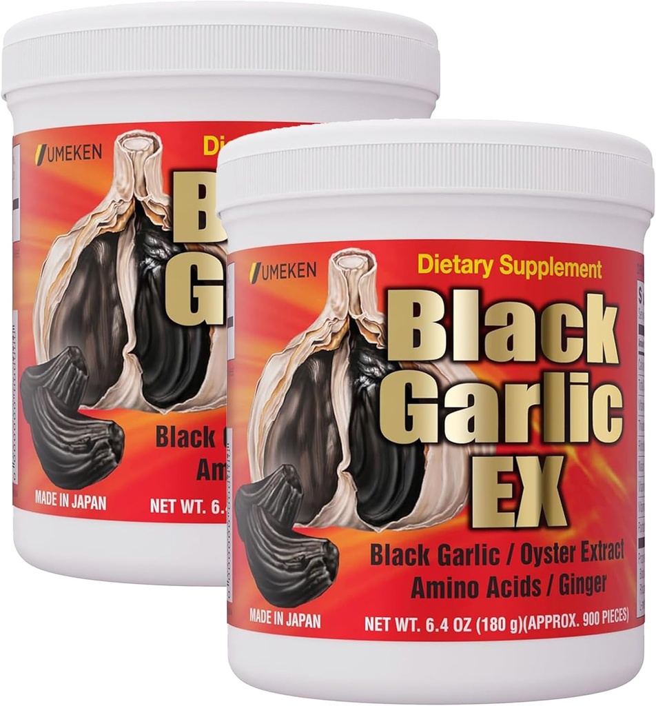 Umeken Black Ajo EX, Fermented Concentrate with Vitamin B, Allicin, Amino Acid, Fermented Black Ajo Suplemento, Oyster Extract, Ginger, 4-6 Month Supply, 6.4 Unce 180g Bottle, Pack de 2