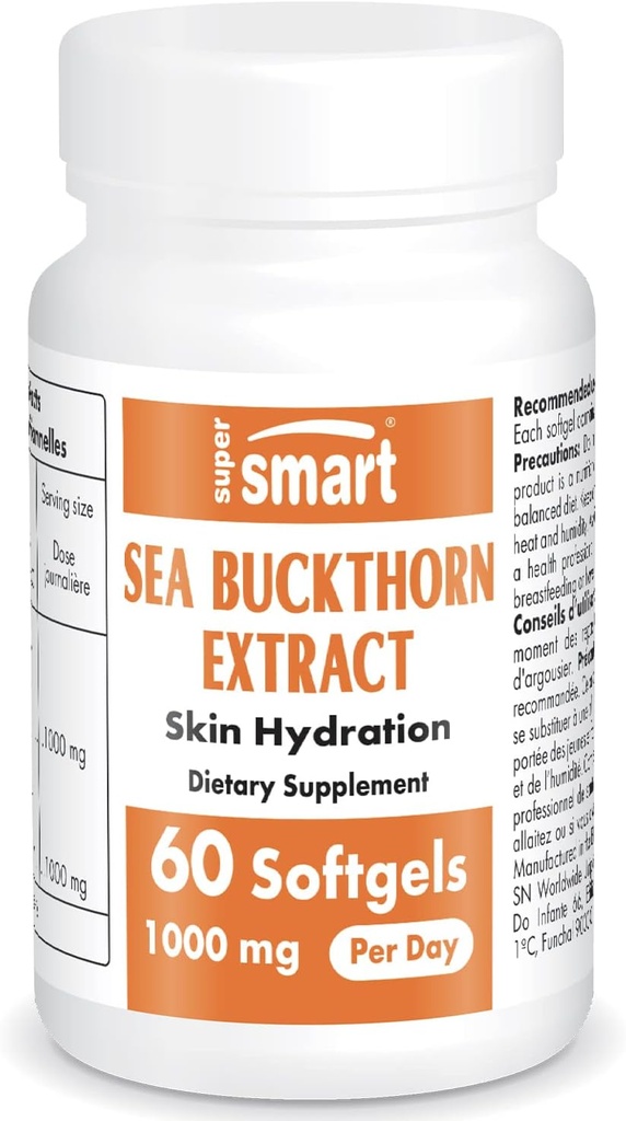 Supersmart - Sea Buckthorn Extract 500 mg - Argousier Extract with Omega 7 - Ayudas con problemas digestivos ← No-GMO &amp; Gluten Gratis - 60 Softgels