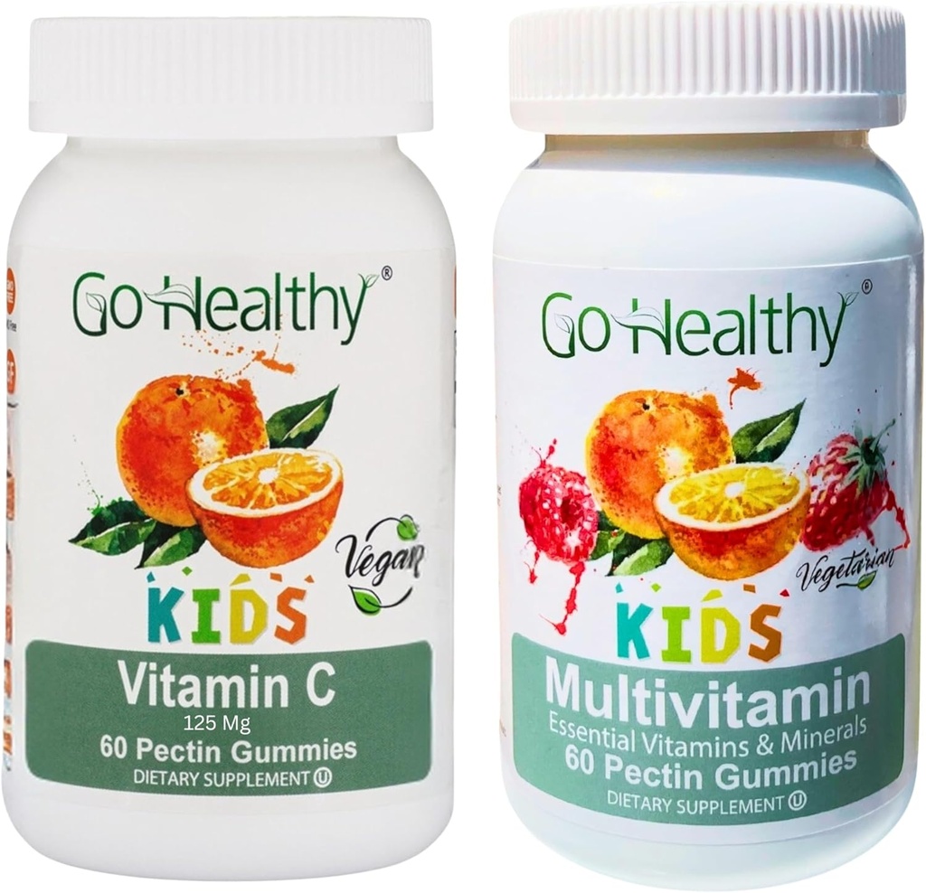 Go Healthy Multivitamin Gummies (1 Bottle) and Vitamin C Gummies (1 Bottle) for Kids, Toddlers, Vegetarian, Kosher & Halal, Gluten Free, Non-GMO Bundle