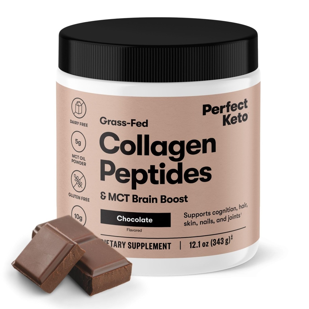 Perfect Keto Collagen Peptides Protein Powder con aceite MCT, Collagen hidrolizado, Tipo I & III Suplemento, Gluten Free, Grass Fed, Low Carb, Keto Coffee Creamer, Collagen for Women &amp; Men, Chocolate