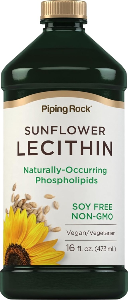 Piping Rock Sunflower Lecithin Líquido Suplemento Silencio 16 oz Petróleo Silencio Naturalmente-Occurring Phospholipids ← Vegan, Soy Free, Non-GMO, Soy Free, Gluten Free