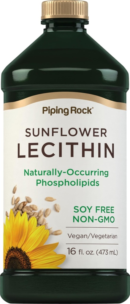Piping Rock Sunflower Lecithin Liquid Supplement | 16 oz Oil | Naturally-Occurring Phospholipids | Vegan, Soy Free, Non-GMO, Soy Free, Gluten Free
