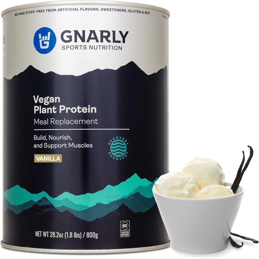 Gnarly Nutrición Proteína vegetal vegana – Vainilla Vegan Protein Powder, NSF Sport Certified – Reemplazo de la comida, Boost diario Nutritiional – Lactose Free Powder – Vainilla, 28,2 oz