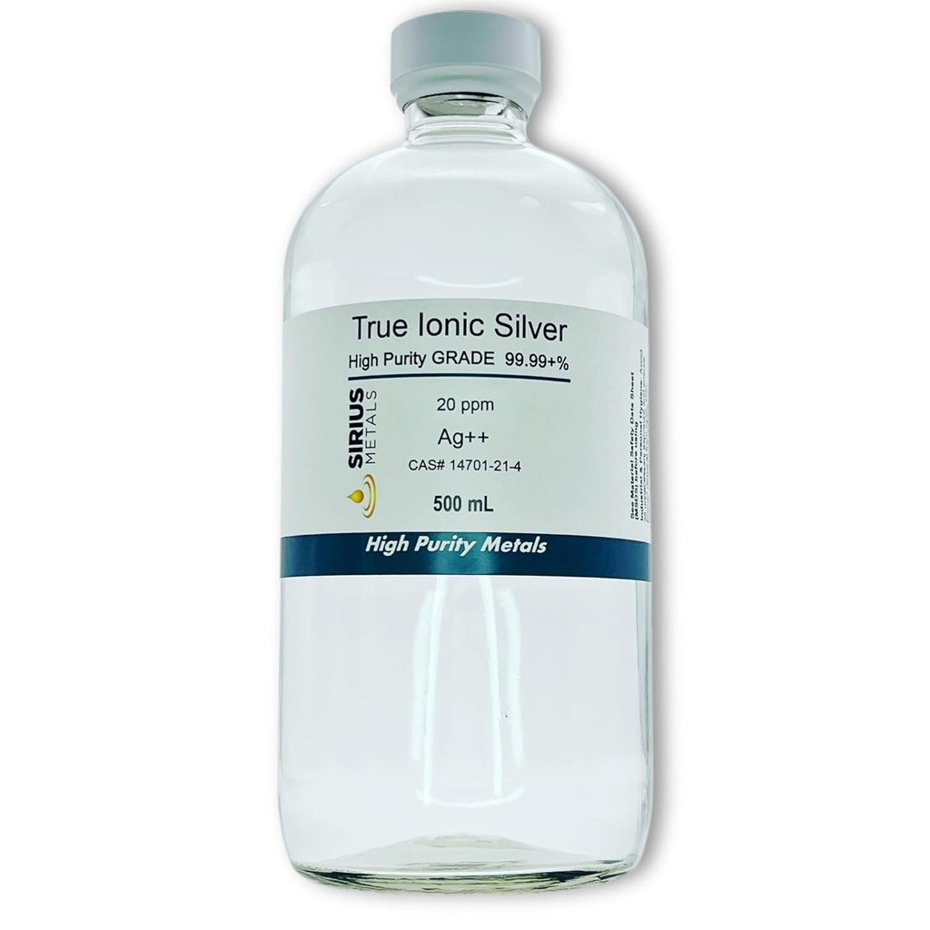 True Free Ionic Silver - 20 ppm: 500mL en Clear Glass Bottle