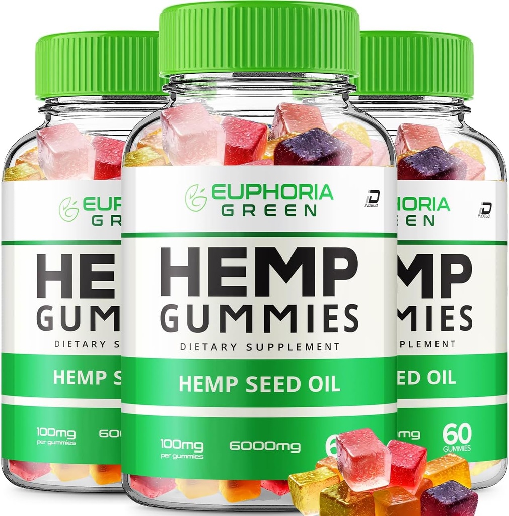 Euphoria Green Hemp Gummies - con Hemp Seed Extracto EuphoriaGreen Hemp Gummies Tinnitus Herbal Suplemento, Health and Wellness Support, All Natural Euphoria Green Hemp Gummy (3 Pack - 180 Gummies)