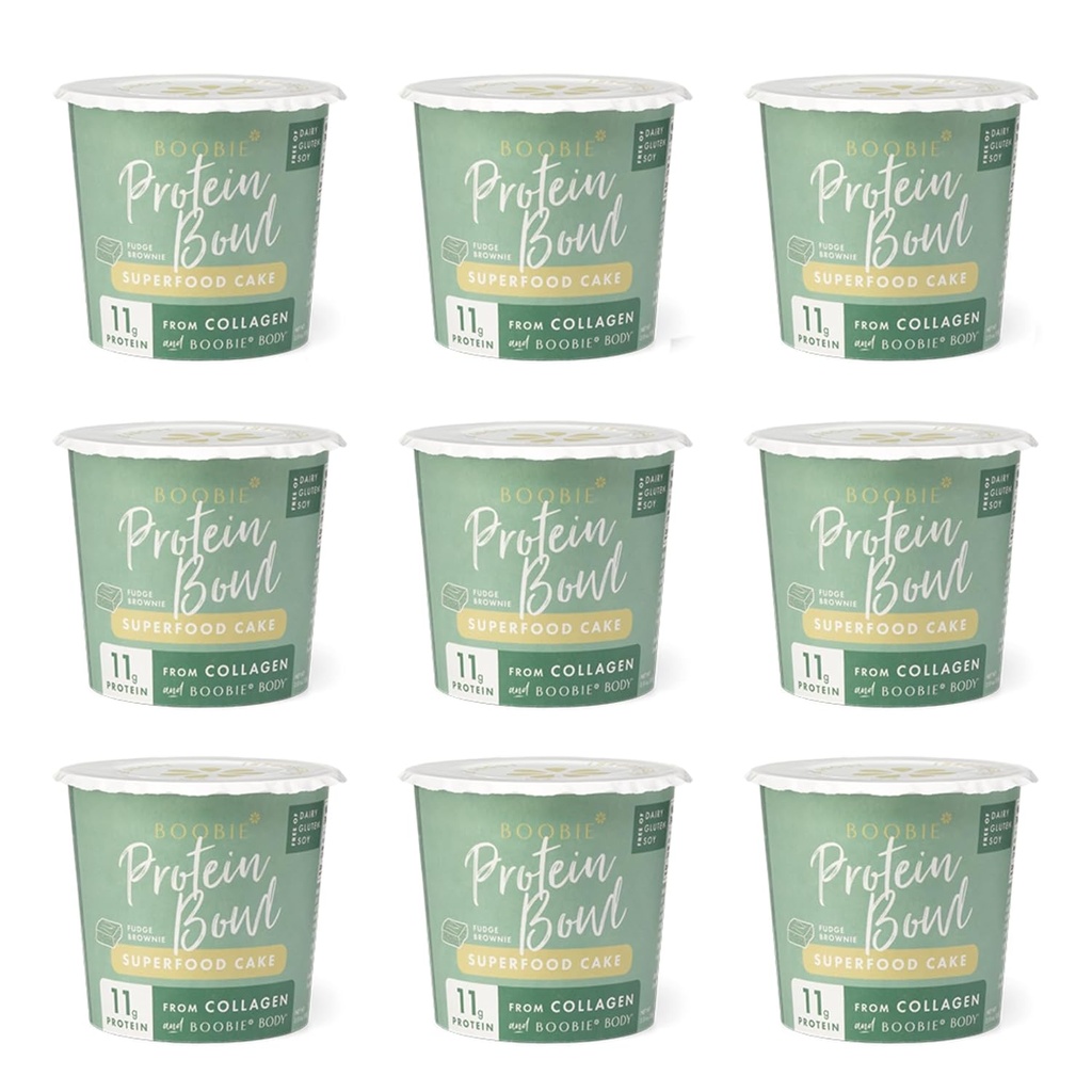 Boobie Superfood Protein Bowl con Grass-Fed Collagen for Lactation and Post-Partum Support, Fenugreek-Free, Gluten-Free, Dairy-Free - Fudge Brownie (9 Count)