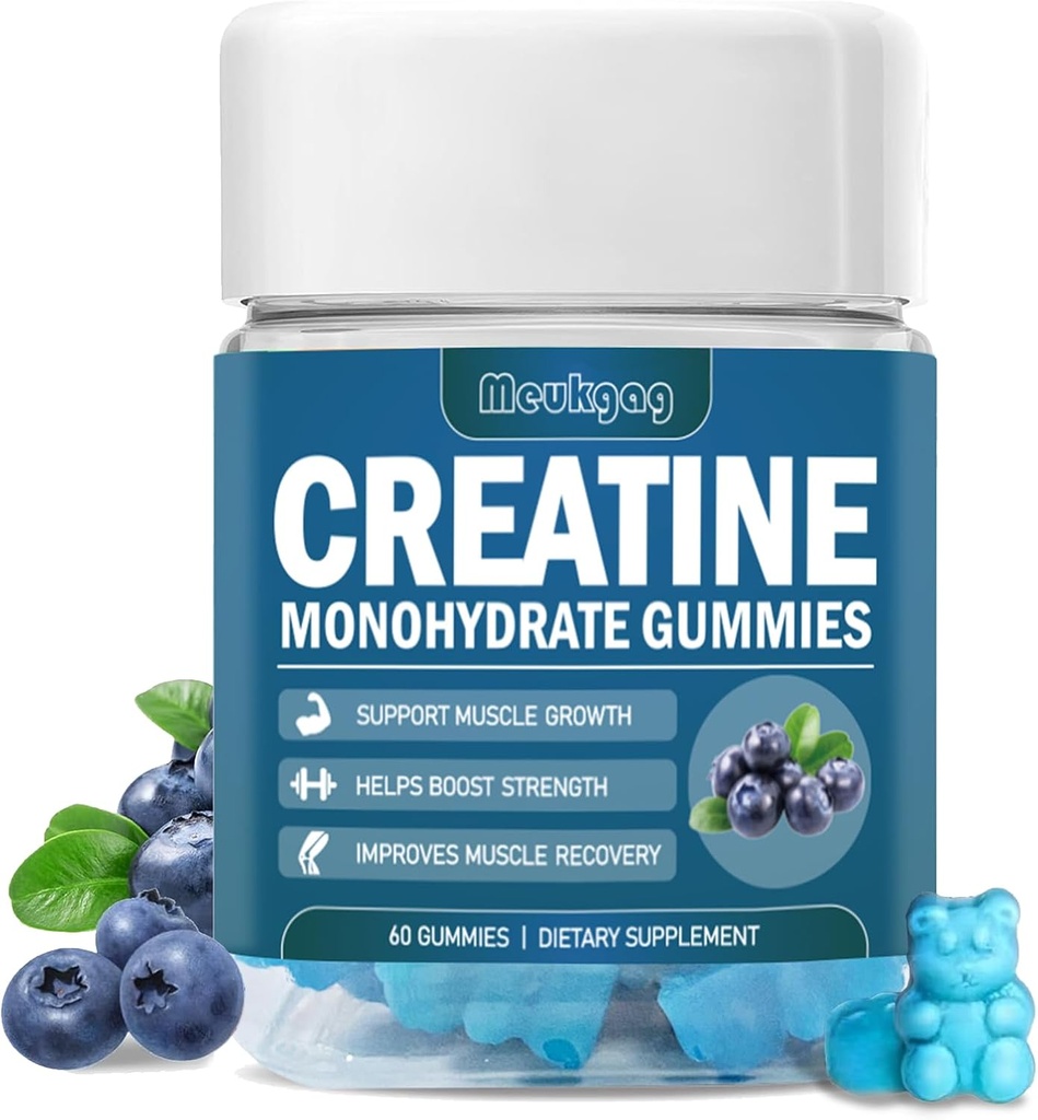 Cretina Monohydrate Gummies for Men &amp; Women, Chewables Creatine Monohydrate for Muscle Strength, Muscle Builder, Energy Boost, Pre-Workout Gummies(60 Count) - Blueberry Flavor