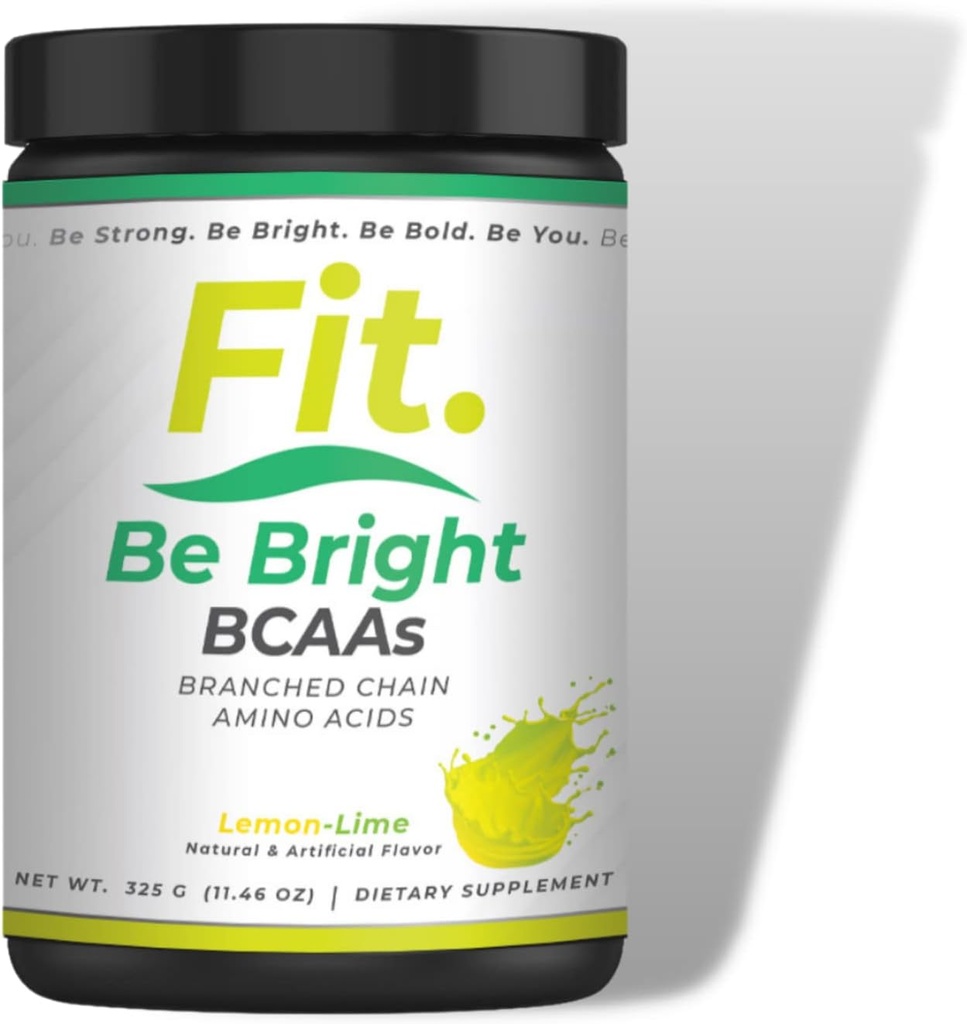 Fit. Be Bright BCAA Supplement ← 5g Essential BCAA Blend ← Supports Muscle Building ¦ Speeds up Recovery TEN Lemon-Lime TEN 50 Servings