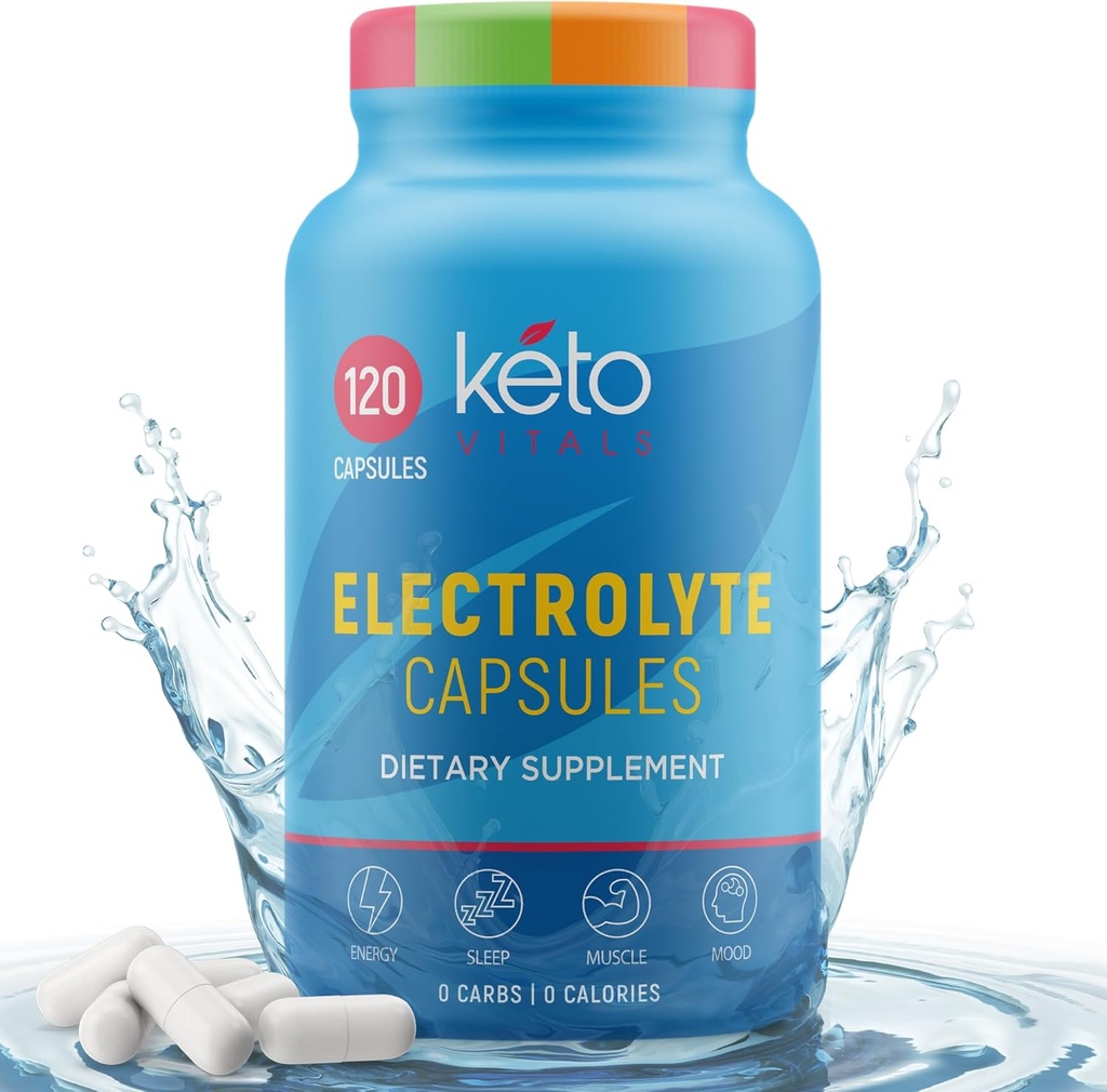 Keto Vitals Electrolyte Capsules  The Original Keto Electrolyte Pills Supplement  Salt Electrolyte Tablets for Hydration ANTE Calorie-Free ANTE Carb-Free KetoVitals Electrolyte Capsules