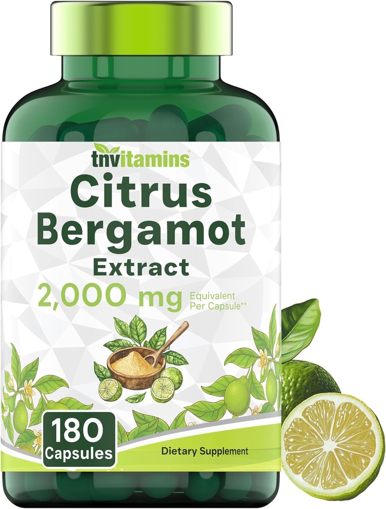 tnvitamins Citrus Bergamot 2000mg - 180 Capsules  Ultra Potent Citrus Bergamot Supplement 2000 mg Per 1 Capsule Serving ← 6 Month Supply! ← Non-GMO Silencio Made in The USA!