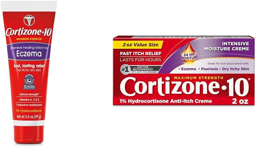 Cortizone 10 Loción de Sanación Intensiva de Fuerza Máxima para Eczema, 1% Hidrocortisona, 3.5 oz. &amp; Crema Intensiva de Moistura Máxima Anti-Itch, 1% Hidrocortisona, 2 oz.