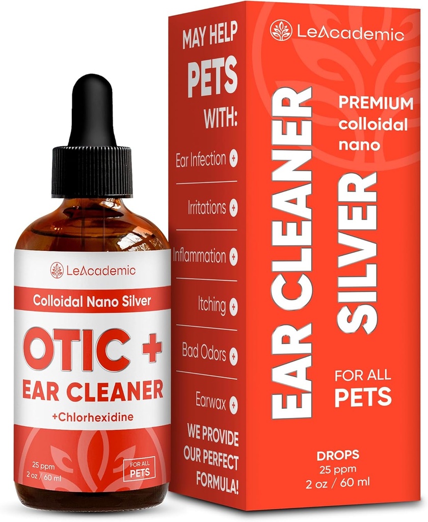 Limpiador de oídos de perros OTIC+ Solución ← Tratamiento de la infección de los oídos de perros ¦ Silver Cleaner " Chlorhexidine Wash for Cat in Drops " Ayudas con irritaciones óticas " picaduras en mascotas