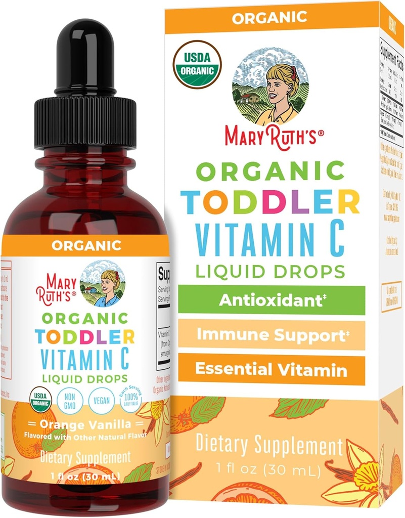 MaryRuth Organics Toddler Vitamina C Drops ← USDA Organic Vitamin C Liquid Drops for Toddler Silencio Edades 1-3 Años ← Vitamin for Immune Support &amp; Global Health ← Vegan ← Non-GMO TEN Gluten Free ← 30 Servings