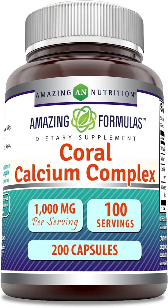 Increíbles Fórmulas Coral Complejo de Calcio Suplemento TENIDO 1000 Mg ANTE 200 Capsules Silencio No Gluten-Free TEN Made in USA