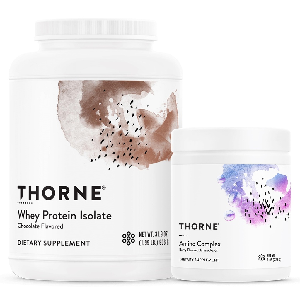THORNE - Whey Protein Isolate (Chocolate, 31.9 Oz) & Amino Complex (Berry, 8 Oz) Bundle - Soportes Muscle Repair &amp; Recovery - NSF certificado para el deporte - Gluten Free, Soy Free