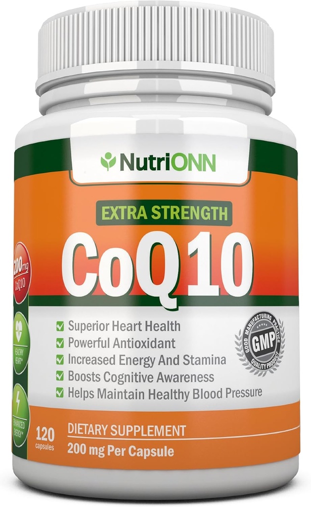 CoQ10 200mg (Doble Strength), 120 Capsules - Alta Absorción Coenzyme Q10 - Científicamente Probada Extra Strength CoQ10 Ubiquinone - 4 Month Supply
