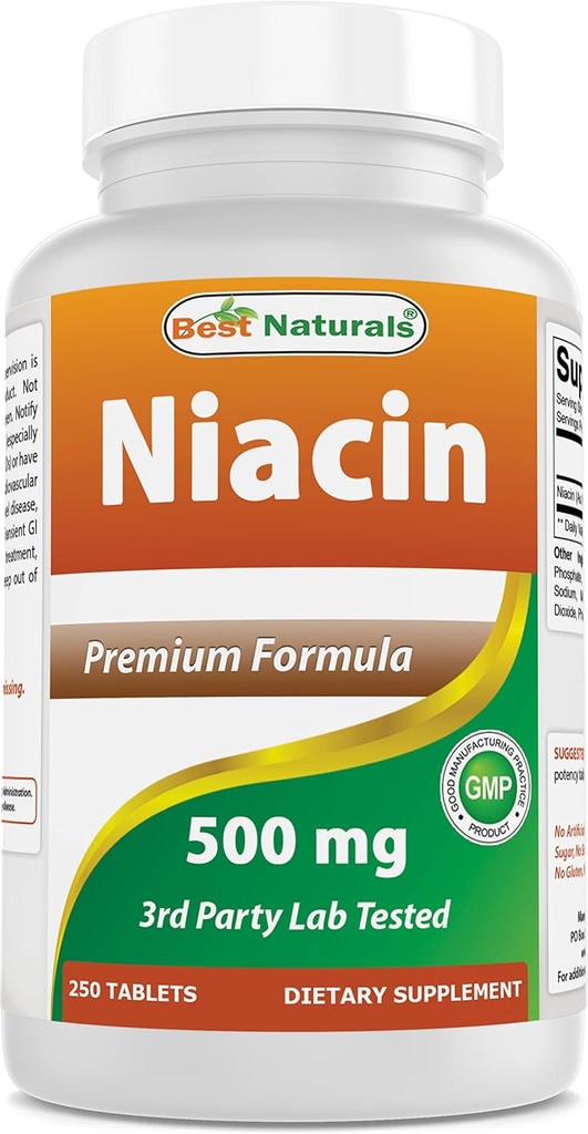 Mejores Naturales Niacina 500mg 250 Tabletas con Flushing - También llamada Vitamina B3 (250 Cuenta (Pack de 1))