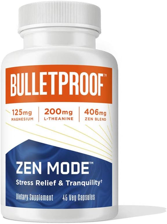 Bulletproof Zen Mode Stress Relief and Tranquility Capsules, 45 Cuenta, Suplemento para la calma y la relajación