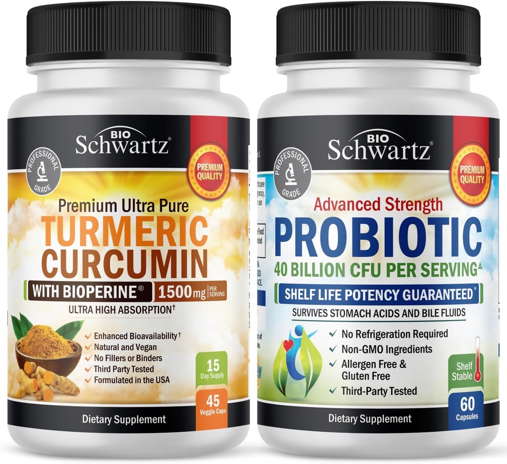 Turmeric Curcumin 1500mg 45 Count + Probiotic 40 Billion CFU 60 Count