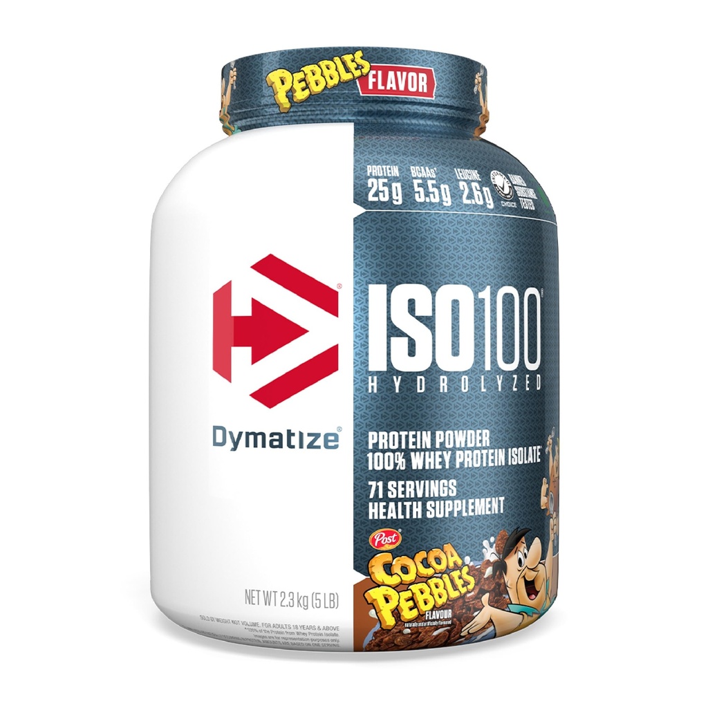 Dymatize x Cocoa Pebbles ISO100 Whey Protein Powder Isolate, 25g de Protein, 5.5g BCAAs, 120 Cal., Gluten Free, 1g Fat, 1g Sugar, 2g Carb (71 Servings)