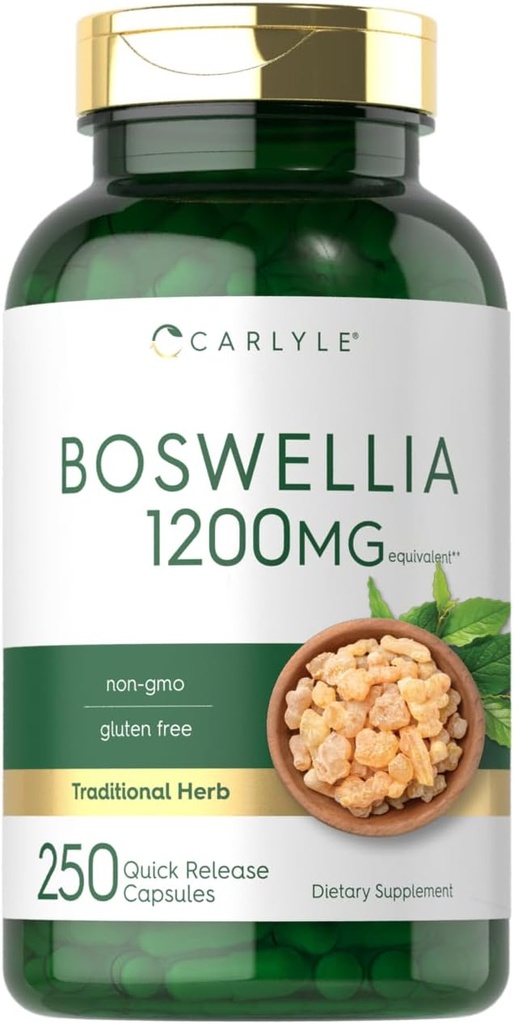 Carlyle Boswellia Extracto Capsules 1200mg  vírgenes 250 Conde ¦ Boswellia Serrata Complex with Black Pepper Extract ¦ Non-GMO, Gluten Free Supplement