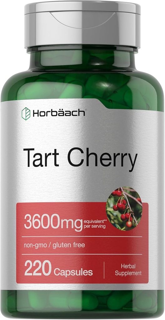 Horbäach Tart Cherry Extract Capsules Silencio 3600mg Silencio 220 Pills Silencio Non-GMO, Gluten Free ← Tradicional Herbal Suplemento
