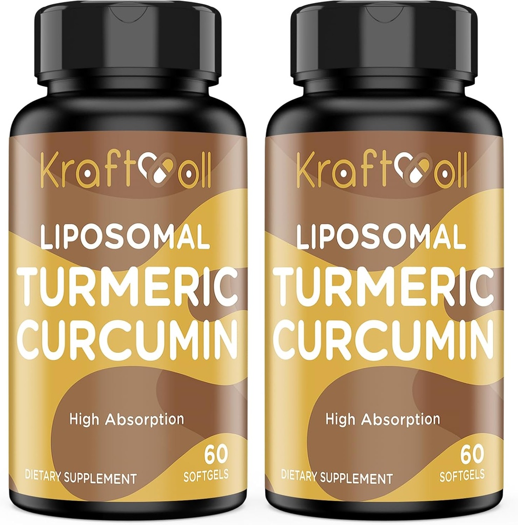 Liposomal Turmeric Curcumin 2200 mg con Black Pepper para la absorción mejorada y soporte conjunto, 60 softgels (2 Botellas)