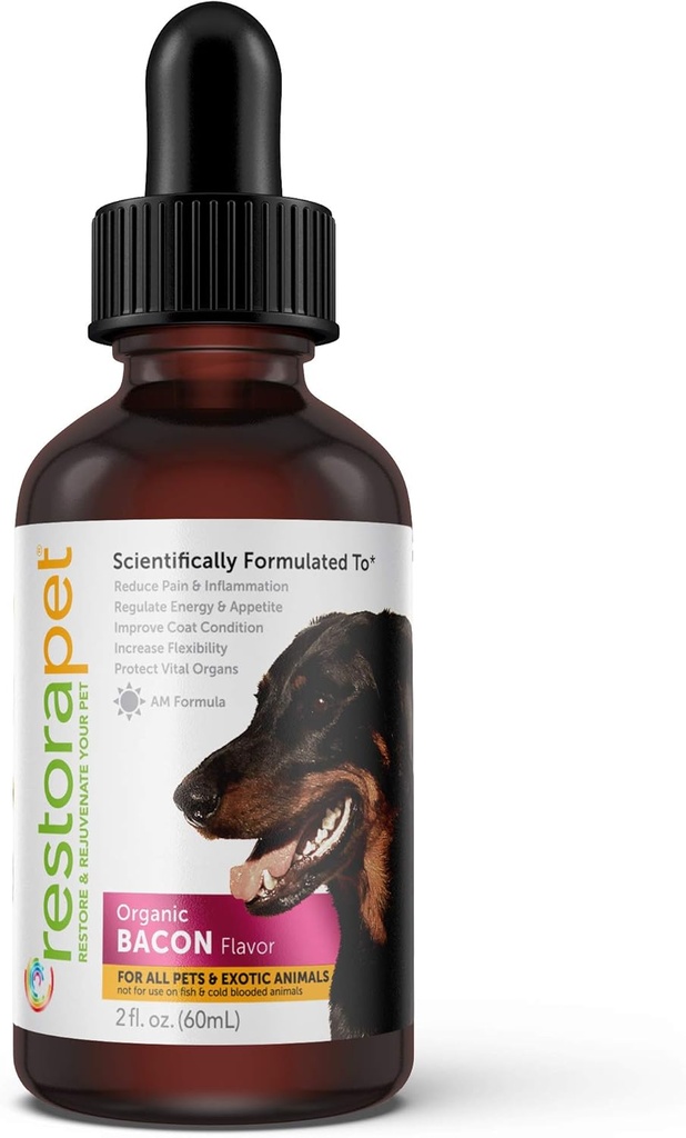RestoraPet 1-Pack Dog & Cat Bacon Líquido Multivitamínico TENIDO ATENCIÓN Alivio del Dolor ← Vitaminas Conjuntas para Perros - Suplemento Antiinflamatorio para Perros " Cats ANTE Orgánica " No OGM, Vet Aprobado