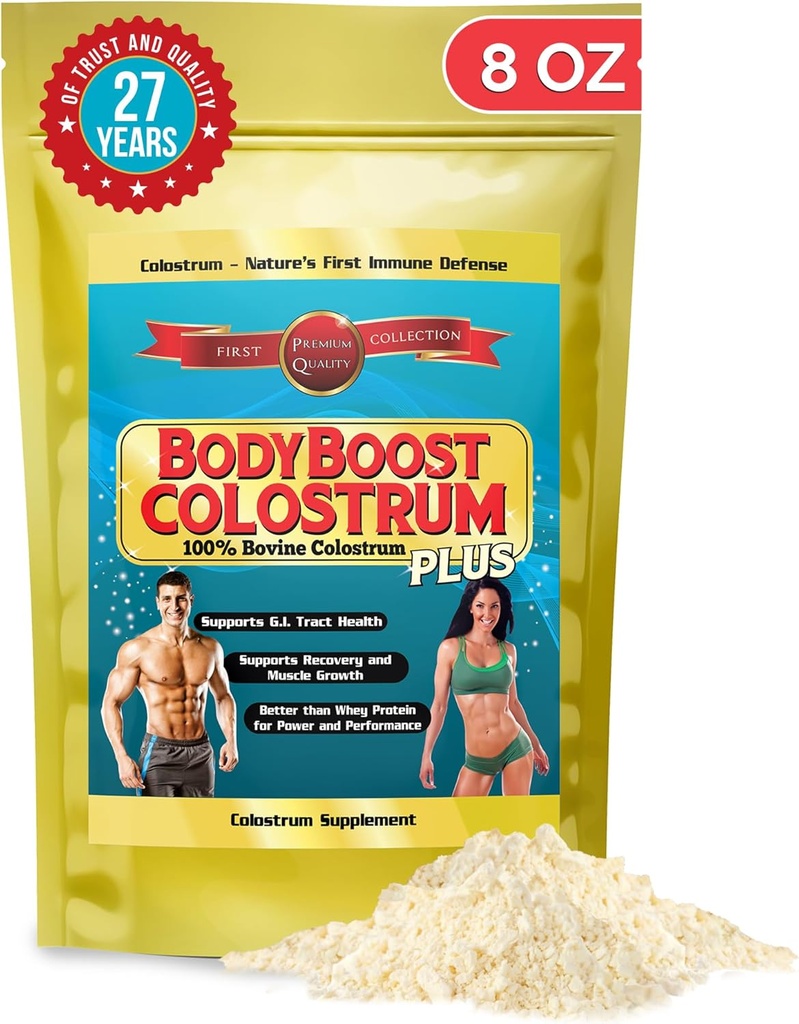 BodyBoost Colostrum Whole, 100% Bovine Colostrum Powder, Immune Booster Supplement with Immunoglobulin & Lactoferrin,Grass Fed Colostrum, Food for Gut Health & Muscle Growth, Diverse Intake, 8 oz